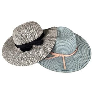 Janie and Jack Toddler Girls Straw Sun Hat Set 2-Pack Black Blue Bow 2T 3